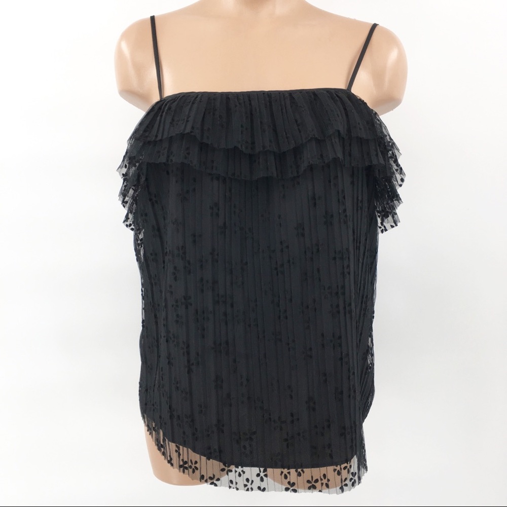 J Crew Black Floral Lace Cami Ruffle Top ~ New
